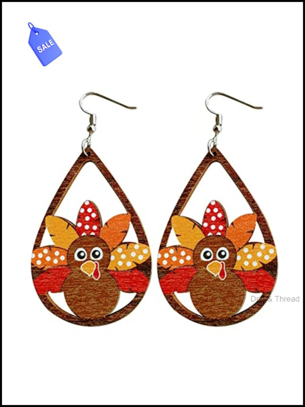 Wooden Thanksgiving Dangle Earrings Pumpkin Turkey Maple Leaf